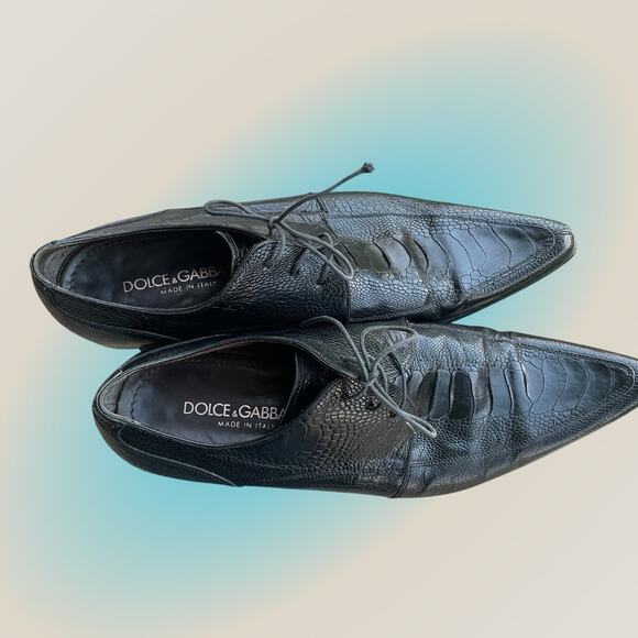 Dolce & Gabbana Pointy Toe Oxford Black Croc Leather Tie Shoes Mens 8.5 US Italy - Picture 11 of 13